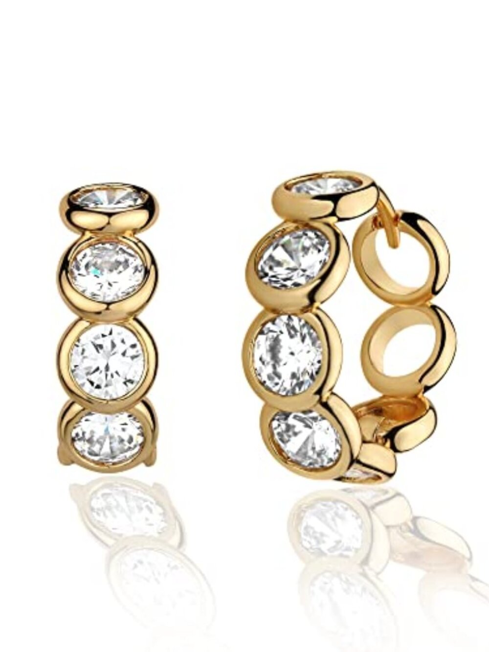 Huggie Hoop Earrings 14K Gold Plated Cubic Zirconia Dainty Simple Cute Beads